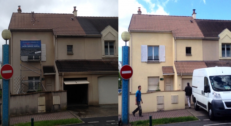 Photo-montage montrant une maison avant et après travaux de peinture à NOISY-LE-GRAND (93)